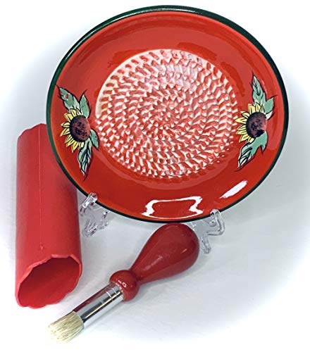Premium Ceramic Garlic Grater Plate Set - Red Sunflower - Product Imagery