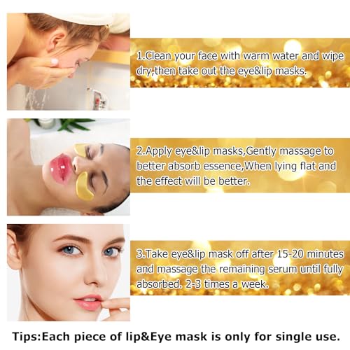 30 Pairs Lip Masks & Eye Masks,Gold Under Eye Patches for - Product Imagery