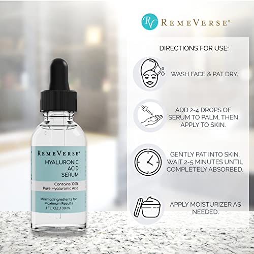 RemeVerse Hyaluronic Acid Serum - 100% Pure Formulation for - Product Imagery
