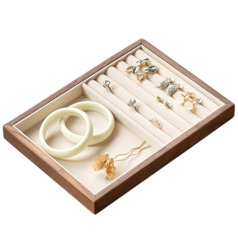 28 Grid Black Walnut Wooden Jewelry Tray with Velvet Lining - MIGAKU HOME Official Imagery - 8