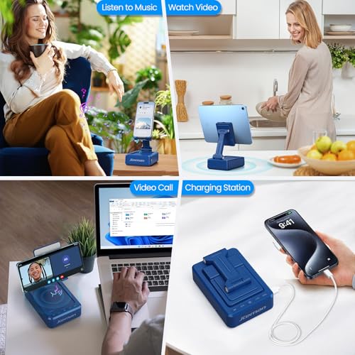JTEMAN Cell Phone Stand with Bluetooth Speaker and Charging - Product Imagery