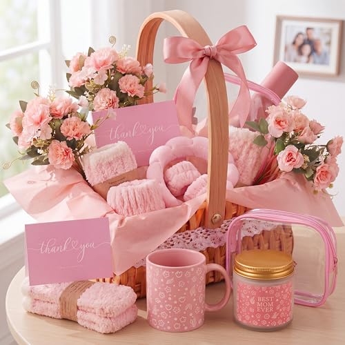 Newtay 14 Pcs Pink Gift Basket for Woman Spa Set Candle Mug - Newtay Official Imagery - 1