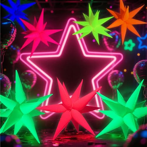 7Set 7Colors UV Neon Balloons Kit,Neon Foil Explosion Star - Product Imagery