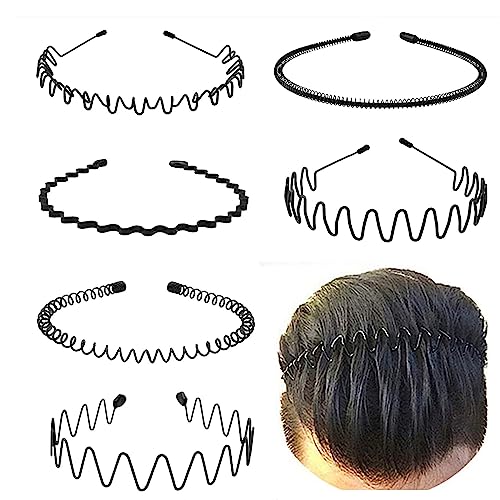 Metal Headband for Men, Non Slip Wave Hair Band, Flex Grip 6 Pcs - KELUBATU Official Product View 1