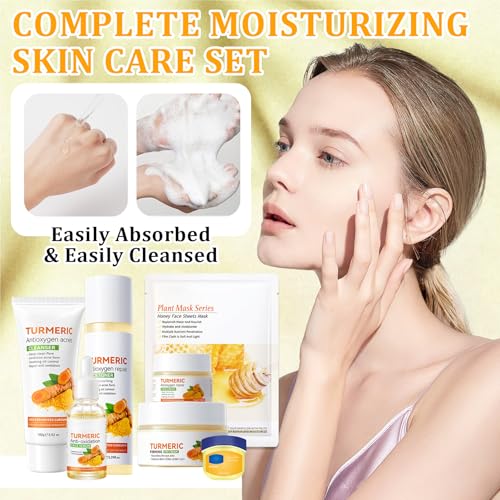 9 Pcs Turmeric Skin Care Set with Facial Cleanser,Toner,Face - Product Imagery