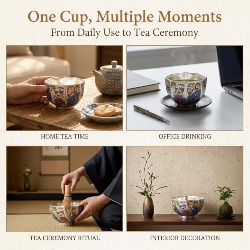 999 Pure Silver Chinese Gongfu Tea Cup, Enamel Floral Ceramic - Product Imagery
