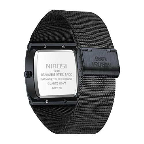 NIBOSI Men's Analog Watch, Square Dial Mesh Strap, Date Display - Product Imagery