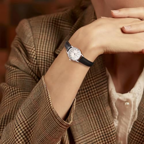 BUREI Women's Black Fashion Leather Strap Watch, Simple Luminous - Product Imagery