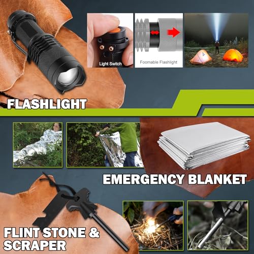 Survival Kit 17 in 1, Survival Gear and Supplies for Adult Teen - Product Imagery
