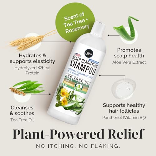 Puriya Tea Tree Clarifying Shampoo. Plant Rich Dry Itchy Scalp - Product Imagery