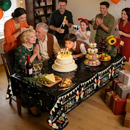 3Pcs Vintage 70th Birthday Tablecloths 1956 Cheers to 70 Years - Product Imagery