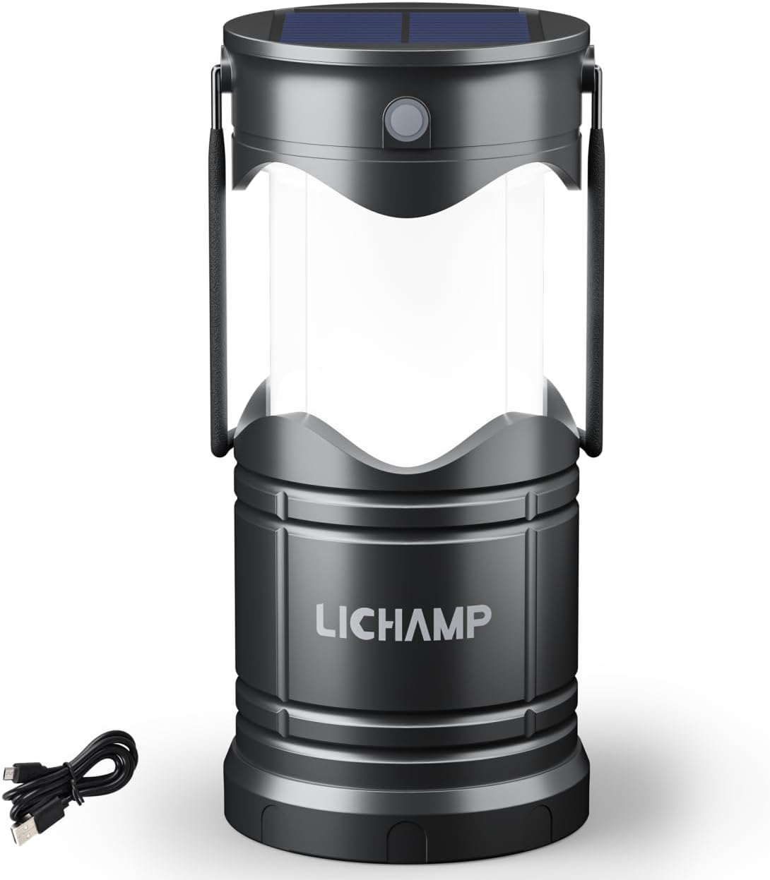 Lichamp 2-pack solar camping lanterns with USB rechargeable LED lights, battery-powered outdoor illumination for camping trips