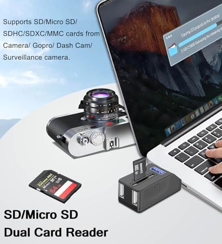 VIENON 5-Port USB 3.0 Hub with SD TF Card Reader, USB Extender - Product Imagery