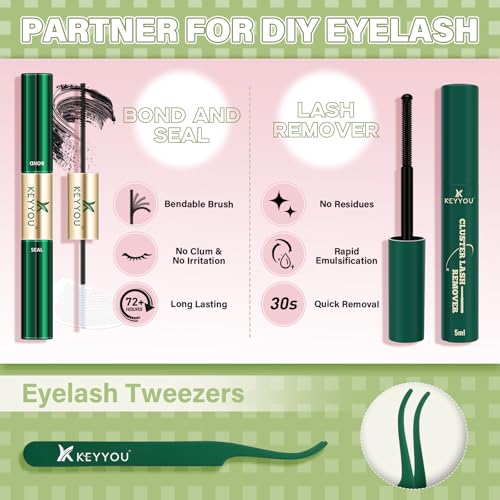 KEYYOU Wink Lash Clusters Kit, Invisible Band with Waterproof at - Product Imagery