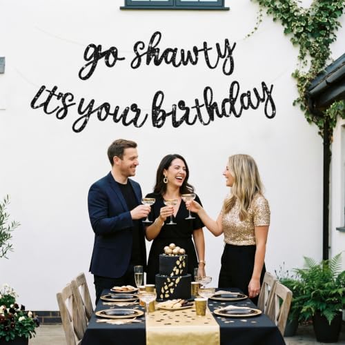 Glitter Black Pre-Strung Go Shawty It's Your Birthday Banner - Product Imagery