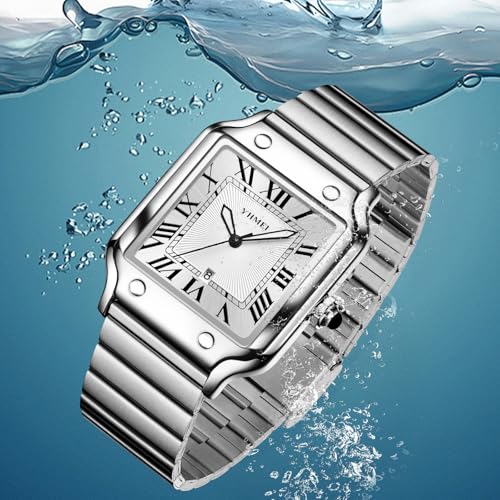 Unisex Classic Square Roman Numerals Analog Quartz Watches 30M - Product Imagery