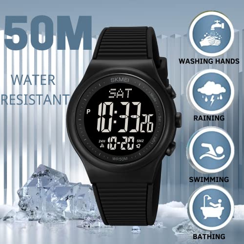 Digital Watch for Women Waterproof Black Wristwatch Sports Mens - Product Imagery