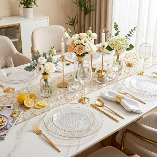 60Pcs Clear Plastic Plates,Clear Disposable Plates With Gold - Product Imagery
