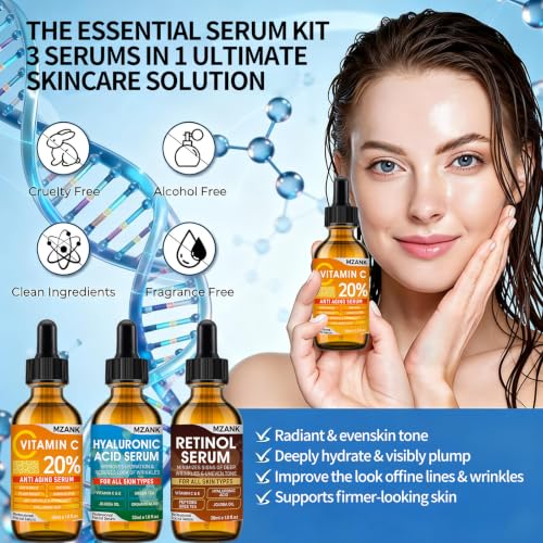 3 Pack Face Serum Skin Care Set-Includes Vitamin C, Hyaluronic - Product Imagery