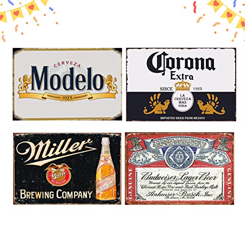 Vintage Beer Signs Collection - 4 Piece Bundle for Bar & Home - Product Imagery