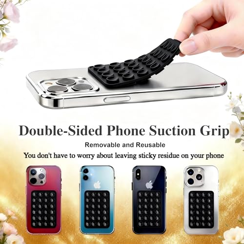 Black OCTO-BUDYY Double Sided Silicone Suction Phone Case Mount, - Product Imagery