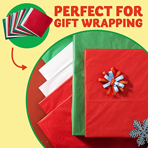 JOYIN 72 Sheets Christmas Tissue Paper Assortment (Red, Green & - Product Imagery