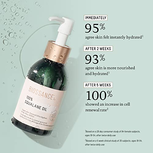 BIOSSANCE 100% Squalane Oil - Vegan Face & Body Oil Moisturizer - Product Imagery