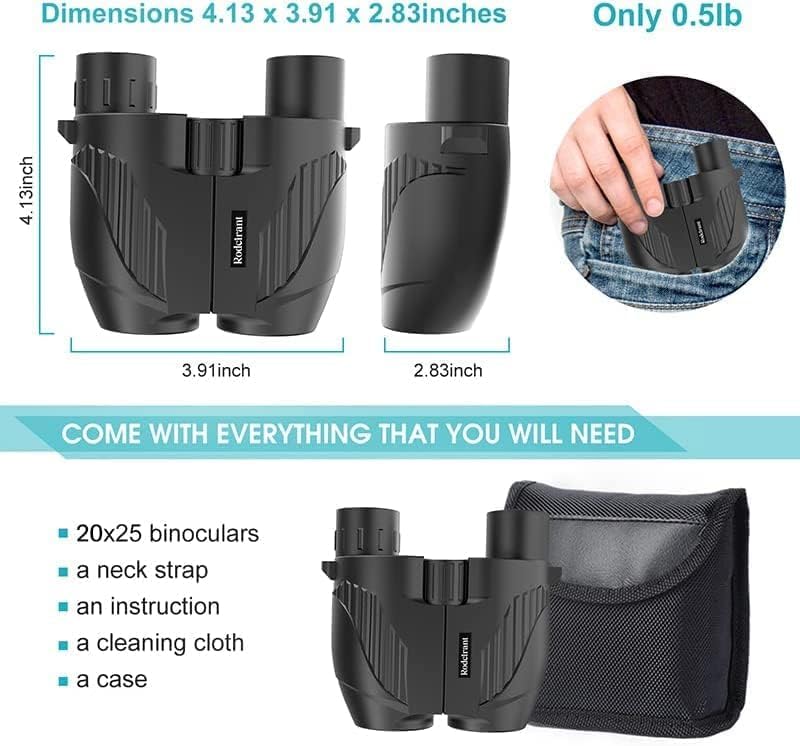 Poazork 20x25 compact binoculars for adults with large eyepiece, waterproof design and easy focus for outdoor viewing.