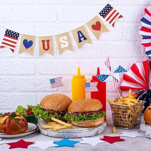 Uniwish USA Banner Burlap Bunting 4th of July Decorations - Product Imagery