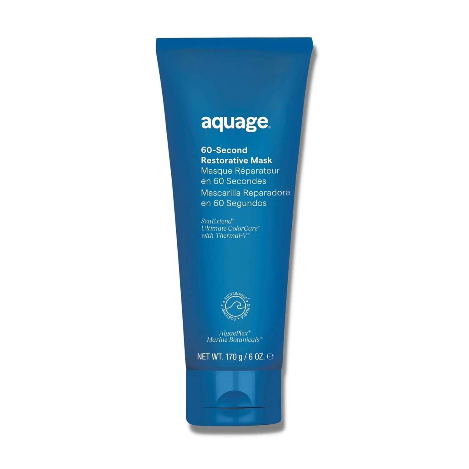 Elefair AQUAGE 60-Second Restorative Mask jar showing product label, designed to restore hair strength and moisture quickly.