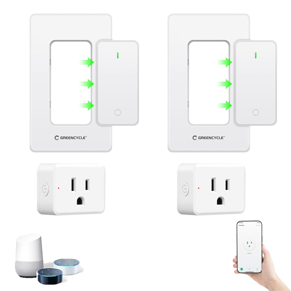 Greencycle WiFi Plug with Switch 2 Sets App Voice Wireless - greencycle Official Imagery - 2