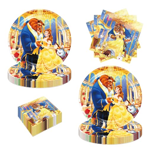 40Pcs Beauty and the Beast Party Supplies 20 plates, 20 napkins - Product Imagery