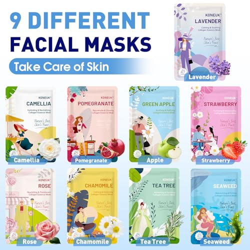 9 Pack Hydrating Face Masks Skincare, Bulk Sheet Face Mask for - Product Imagery