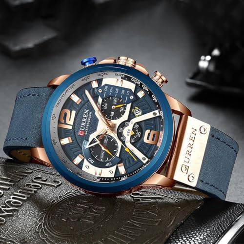 FANMIS Mens Luxury Watches Business Chronograph Dress Leather - Product Imagery