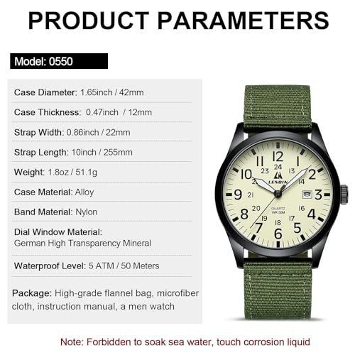 LN LENQIN Mens Watches Military Sport Analog Quartz Watch for Men - Product Imagery