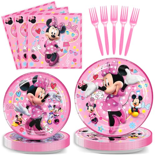 Minnie Birthday Party Plates Set, 50Pcs Minnie Birthday Plates - Product Imagery