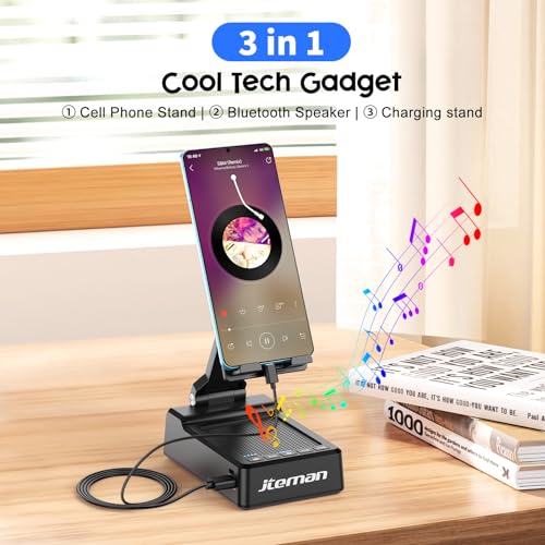 JTEMAN Phone Stand with Bluetooth Speaker and Charging Function - Product Imagery