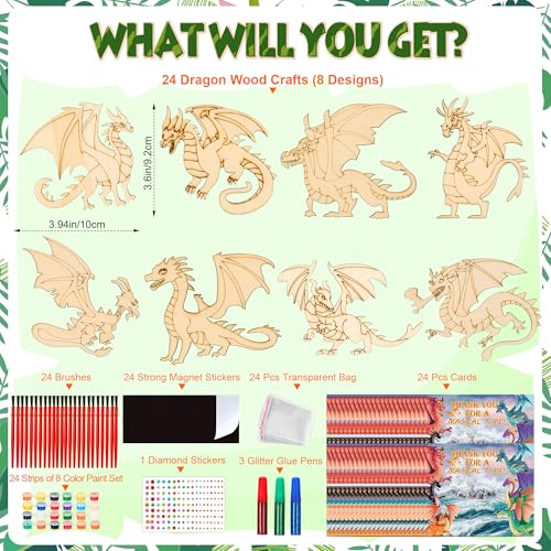 24 Set Dragon Party Favors DIY Wooden Dragon Painting Craft Kit - Product Imagery