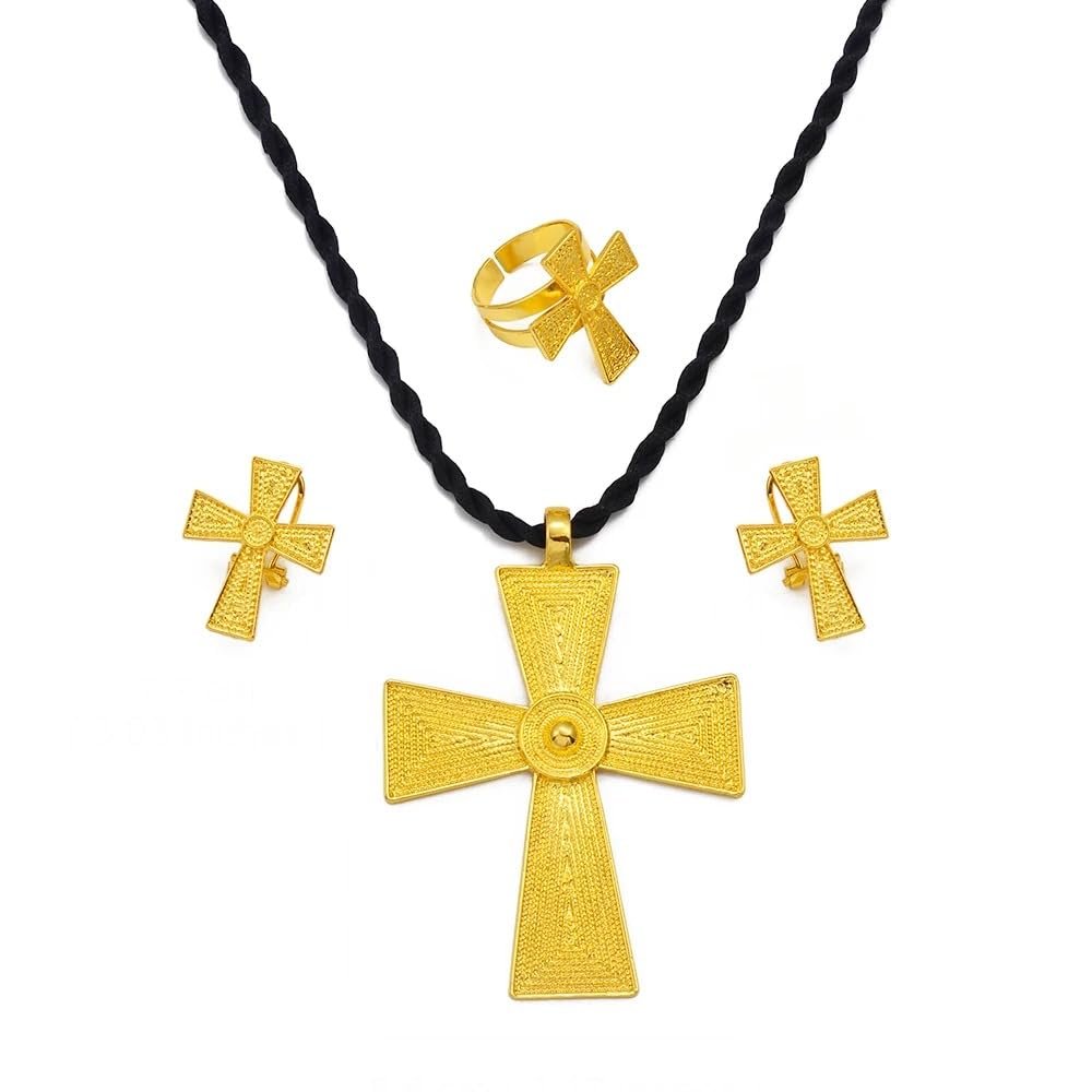 14K Filled Gold Eritrean Jewelry Set For Women 925 Sterling - Premium Selection Official Imagery - 7