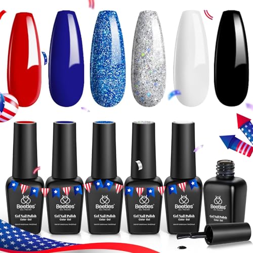 Beetles 4th of July Gel Nail Polish Set, 6 Colors Red White Navy - Product Imagery