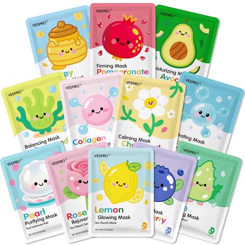 12 Pack Face Masks for Women, Hydrating & Moisturizing Sheet - Product Imagery
