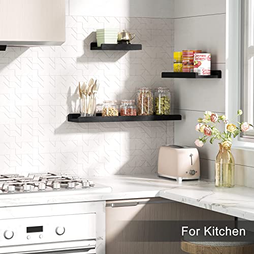 Black Floating Shelves Wall Mounted Set of 3, 23.6 Inch Rustic - Product Imagery