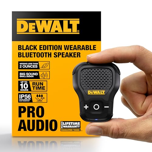 DEWALT Wearable Bluetooth Speaker [Onyx Edition - Black] Clip-On - Product Imagery