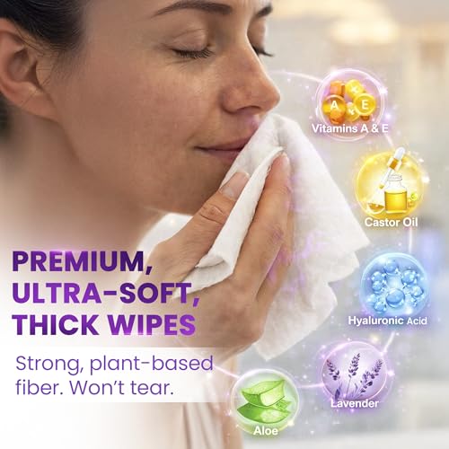 BeautyFrizz Lavender Face Wipes - No Rinse Makeup Remover - - Product Imagery