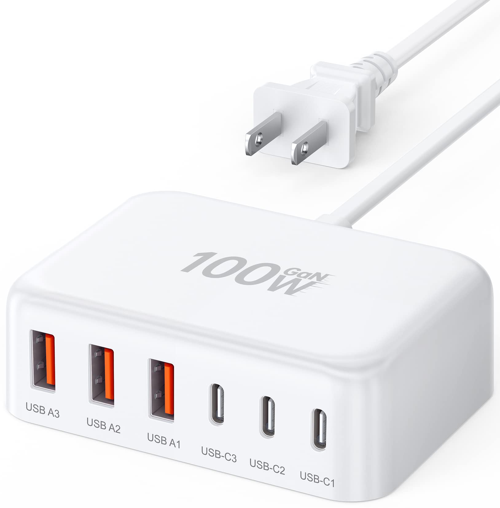 BREEKET USB C Charger Block, GaN Fast USB Charging Station Hub with 100W Max 6-P - BREEKET Official Product View 1