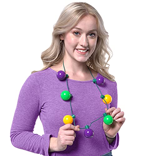 JOYIN 3 PCS Mardi Gras LED Bulb Necklace, Purple, Green, Gold - Product Imagery