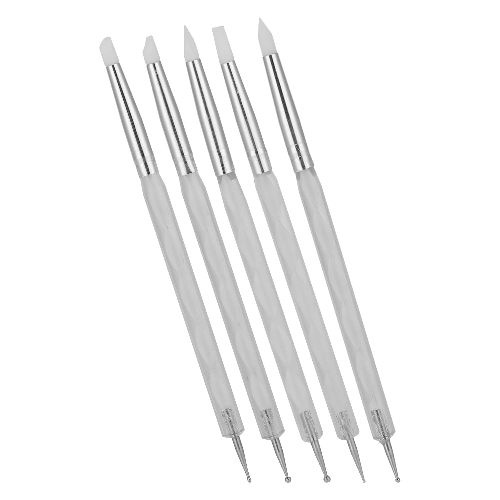 BSTiltion 5-piece white dual-end nail art dotting pen set with fine tips for detailed nail polish designs.