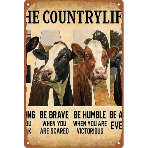 Vintage The Countrylife Cow Metal Tin Sign, 8x12 Inch Aluminum, - Product Imagery