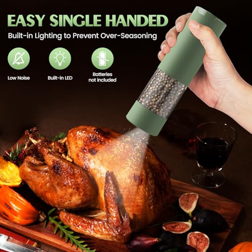 Salt and Pepper Grinder Set Mom Gifts, Electric Automatic Green - Product Imagery