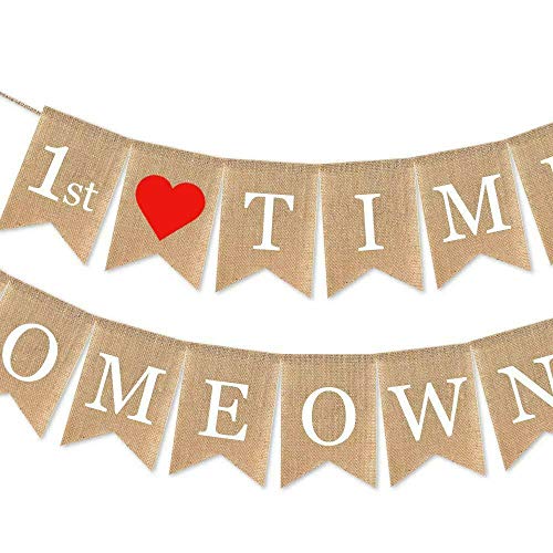 SWYOUN Burlap 1st Time Homeowner Banner House Warming Party - Product Imagery